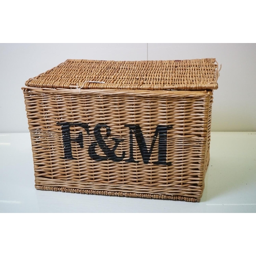 610 - Fortnum & Mason's Wicker Hamper Basket, 56cm wide x 37cm high together with another Wicker Lidded Ha... 