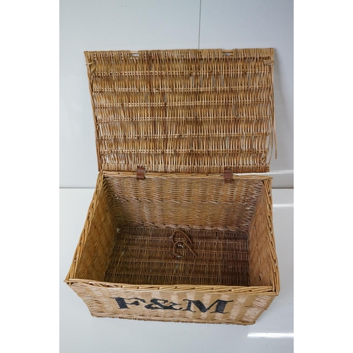 610 - Fortnum & Mason's Wicker Hamper Basket, 56cm wide x 37cm high together with another Wicker Lidded Ha... 