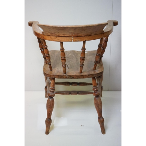 627 - Two similar 19th / Early 20th century Captain's Tub Chairs with elm seats, largest 66cm wide x 79cm ... 