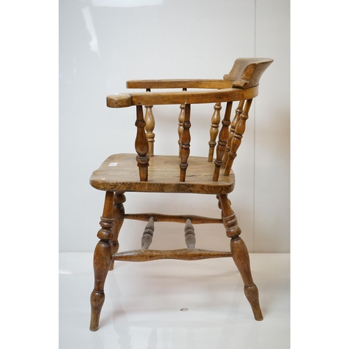 627 - Two similar 19th / Early 20th century Captain's Tub Chairs with elm seats, largest 66cm wide x 79cm ... 