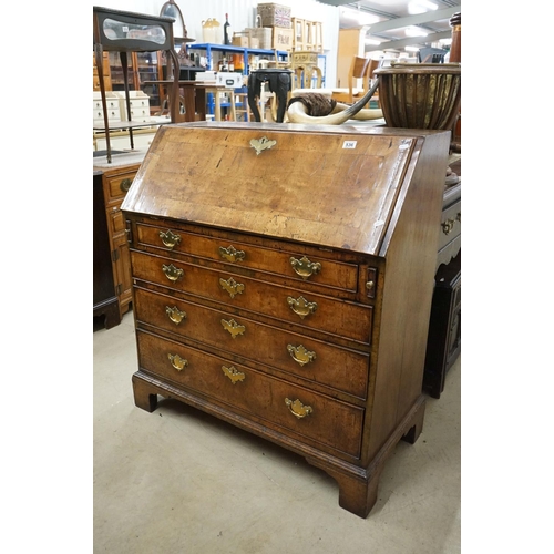 536 - George II / III Walnut Bureau, the drop front opening to a fitted interior over four long drawers ra... 