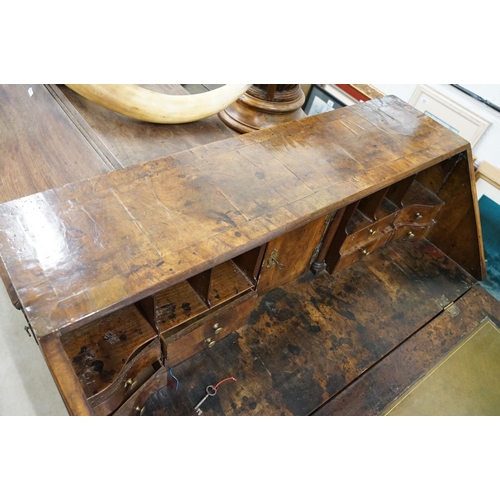 536 - George II / III Walnut Bureau, the drop front opening to a fitted interior over four long drawers ra... 