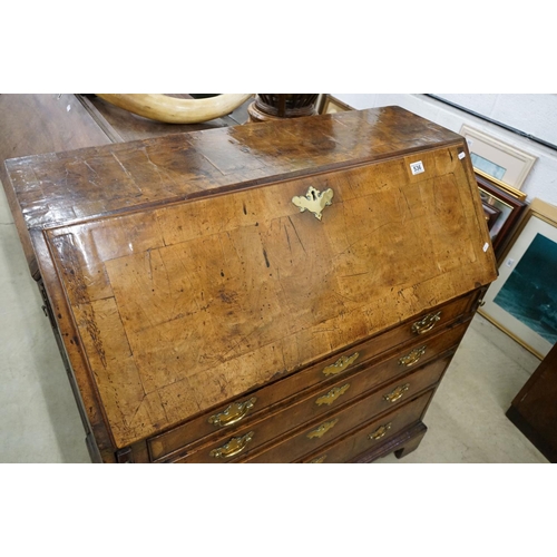 536 - George II / III Walnut Bureau, the drop front opening to a fitted interior over four long drawers ra... 