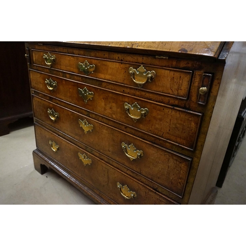 536 - George II / III Walnut Bureau, the drop front opening to a fitted interior over four long drawers ra... 