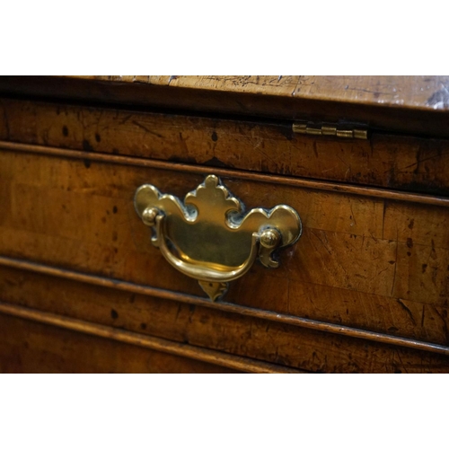 536 - George II / III Walnut Bureau, the drop front opening to a fitted interior over four long drawers ra... 