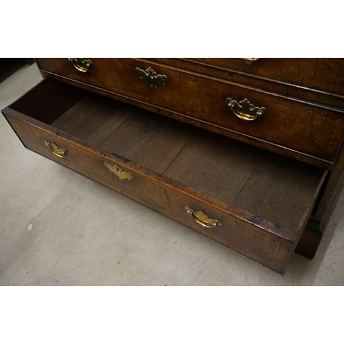 536 - George II / III Walnut Bureau, the drop front opening to a fitted interior over four long drawers ra... 