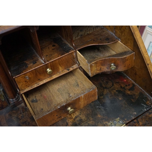 536 - George II / III Walnut Bureau, the drop front opening to a fitted interior over four long drawers ra... 