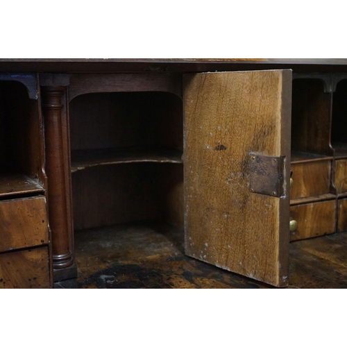 536 - George II / III Walnut Bureau, the drop front opening to a fitted interior over four long drawers ra... 