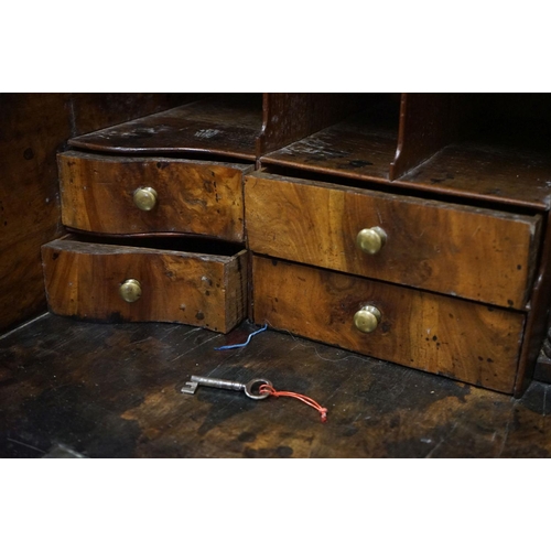 536 - George II / III Walnut Bureau, the drop front opening to a fitted interior over four long drawers ra... 