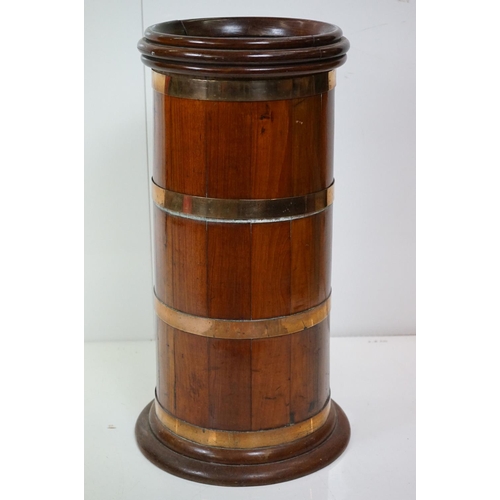 539 - 19th century Coopered Mahogany Barrel Stick Stand with Brass Banding, 69cm high