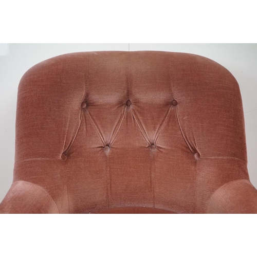 547 - Pink Upholstered Button Back Armchair in the 19th century manner, 64cm wide x 86cm high