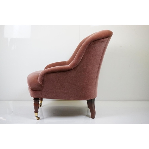 547 - Pink Upholstered Button Back Armchair in the 19th century manner, 64cm wide x 86cm high