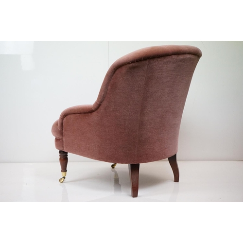 547 - Pink Upholstered Button Back Armchair in the 19th century manner, 64cm wide x 86cm high