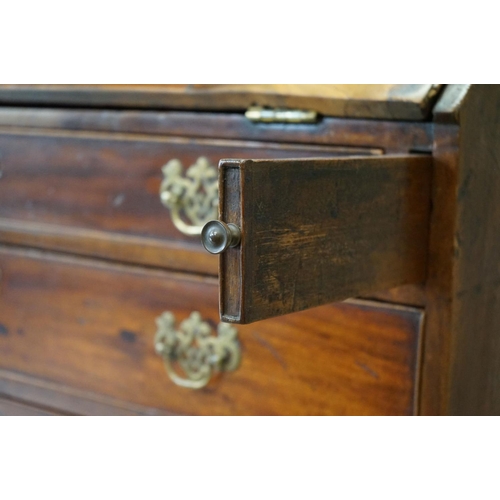 551 - George III Mahogany Bureau, the drop front opening to a fitted interior, over four long drawers, rai... 