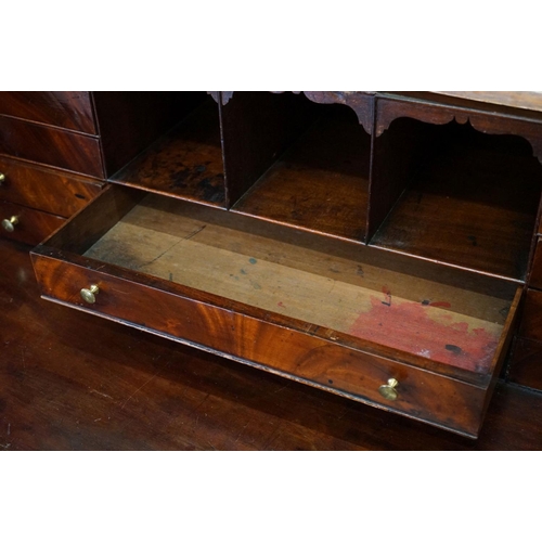 551 - George III Mahogany Bureau, the drop front opening to a fitted interior, over four long drawers, rai... 