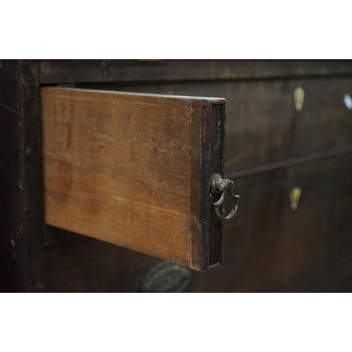 571 - George III Mahogany Bureau, the drop front opening to a fitted interior, over three long drawers, ra... 