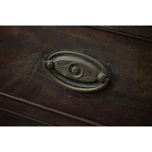 571 - George III Mahogany Bureau, the drop front opening to a fitted interior, over three long drawers, ra... 