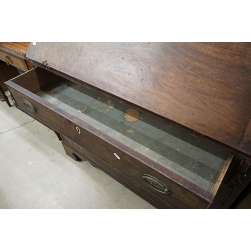 571 - George III Mahogany Bureau, the drop front opening to a fitted interior, over three long drawers, ra... 