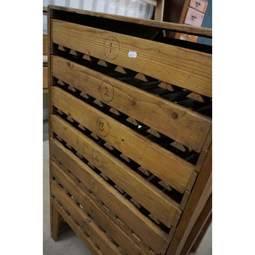 594 - Pine seven drawer farmhouse apple / vegetable storage rack, 65cm wide x 119cm high