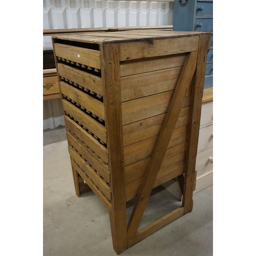 594 - Pine seven drawer farmhouse apple / vegetable storage rack, 65cm wide x 119cm high