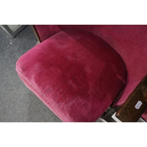 630 - Early 20th century Set of Three Interlocking Cinema Seats, pink upholstery, iron frame and wooden ar... 