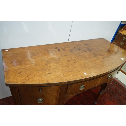 561 - 19th century Mahogany and Ebony strung Bow Fronted Sideboard with central drawer, deep drawer and cu... 