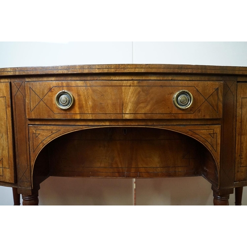 561 - 19th century Mahogany and Ebony strung Bow Fronted Sideboard with central drawer, deep drawer and cu... 