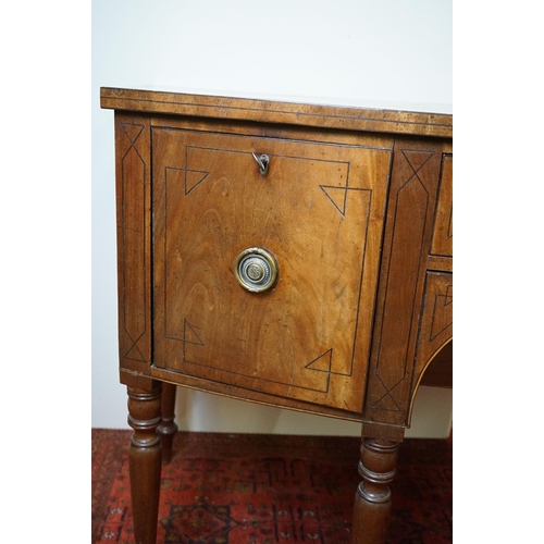 561 - 19th century Mahogany and Ebony strung Bow Fronted Sideboard with central drawer, deep drawer and cu... 