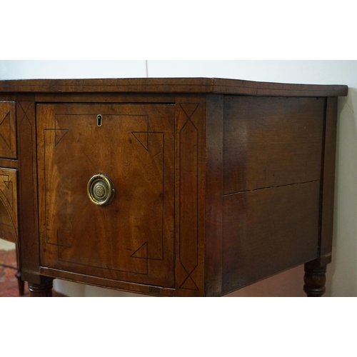 561 - 19th century Mahogany and Ebony strung Bow Fronted Sideboard with central drawer, deep drawer and cu... 