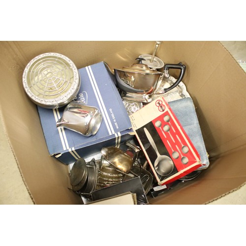 446 - Mixed lot including Silver Hip Flask (a/f) Silver Plate and Metal ware including Three Piece Silver ... 