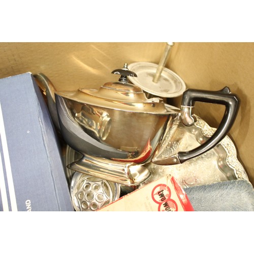 446 - Mixed lot including Silver Hip Flask (a/f) Silver Plate and Metal ware including Three Piece Silver ... 