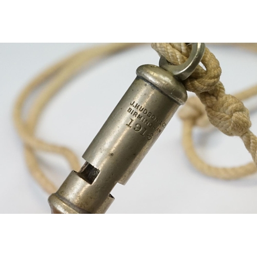 28 - A British Military Issued World War One Trench Whistle By J. Hudson & Co. Birmingham, Dated 1916.