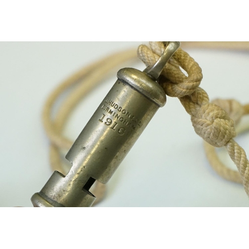 28 - A British Military Issued World War One Trench Whistle By J. Hudson & Co. Birmingham, Dated 1916.