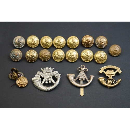 42 - A Small Collection Of British Military Issued Badges And Buttons Mostly Relating To The Cornish Ligh... 