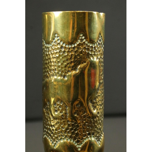 123 - A Pair Of World War One Trench Art Vases Made From Two Brass Artillery Shell Cases, Both Shell Cases... 