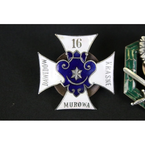 139 - A Collection Of Three World War One Era Polish Enamel Award Badges, All Complete With Screw Back Fix... 