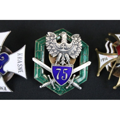 139 - A Collection Of Three World War One Era Polish Enamel Award Badges, All Complete With Screw Back Fix... 