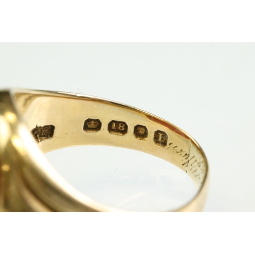 22 - Victorian carnelian 18ct yellow gold signet ring, the oval polished carnelian stone measuring approx... 