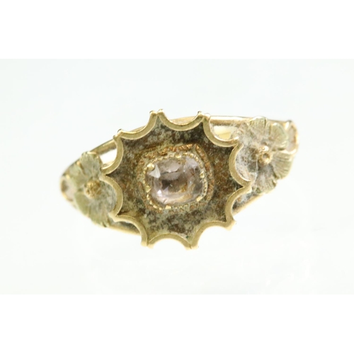 26 - 19th century quartz yellow metal ring, the square step cut quartz measuring approx 3mm x 3mm, rubove... 