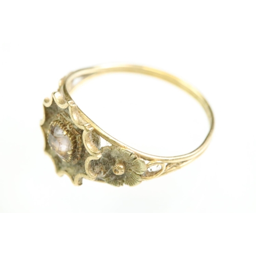 26 - 19th century quartz yellow metal ring, the square step cut quartz measuring approx 3mm x 3mm, rubove... 