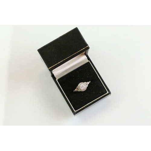 43 - Diamond platinum ring, the principal round brilliant cut diamond weighing approx 0.85 carat, claw se... 