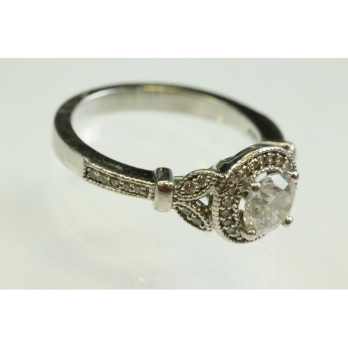 43 - Diamond platinum ring, the principal round brilliant cut diamond weighing approx 0.85 carat, claw se... 