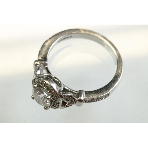 43 - Diamond platinum ring, the principal round brilliant cut diamond weighing approx 0.85 carat, claw se... 
