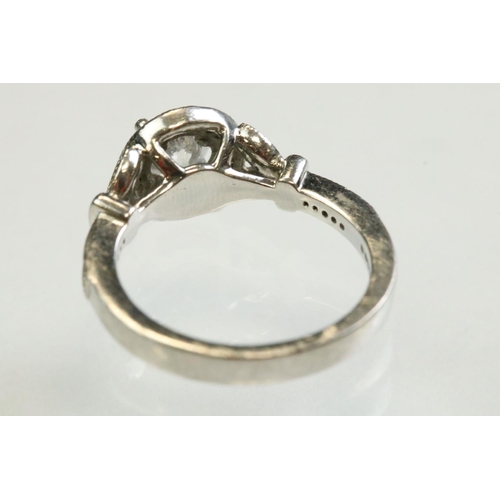43 - Diamond platinum ring, the principal round brilliant cut diamond weighing approx 0.85 carat, claw se... 