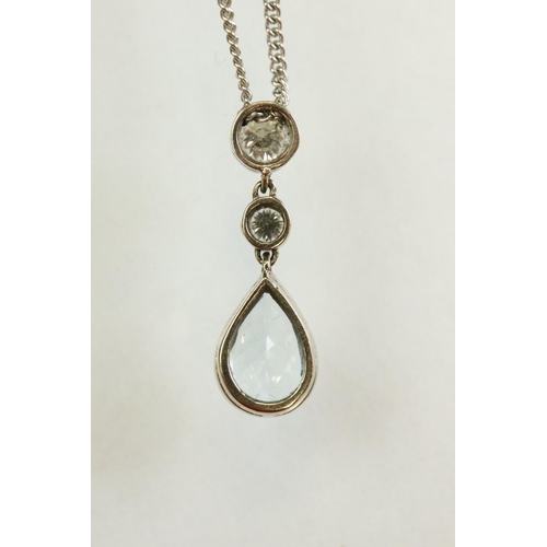 44 - Aquamarine and diamond 18ct white gold pendant necklace, the pearl shaped aquamarine measuring appro... 