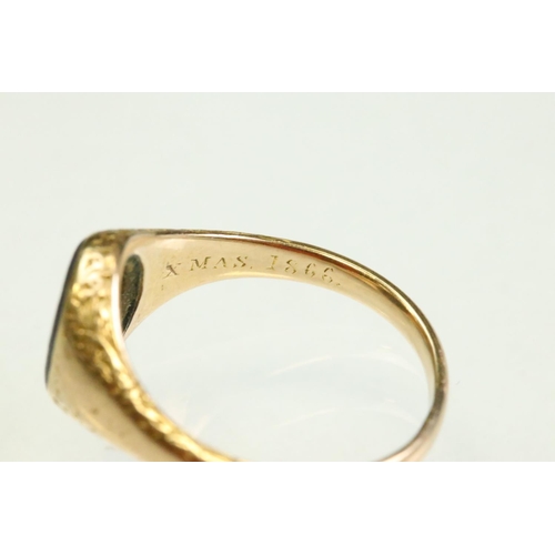 46 - Mid 19th century lapis lazuli unmarked yellow gold signet ring, the oval lapis lazuli panel measurin... 