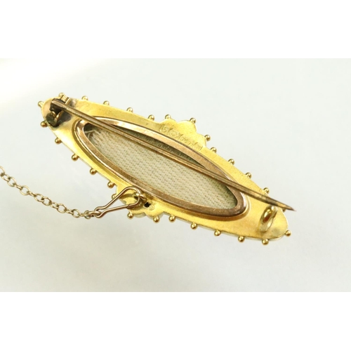 55 - Victorian Etruscan revival diamond 15ct yellow gold brooch, small old cut diamond to the centre, rop... 