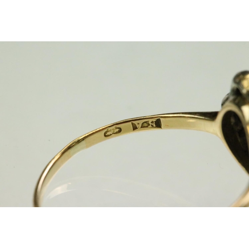59 - Diamond yellow gold and white metal set giardinetti ring, cushion cut and round old cut diamonds, ru... 