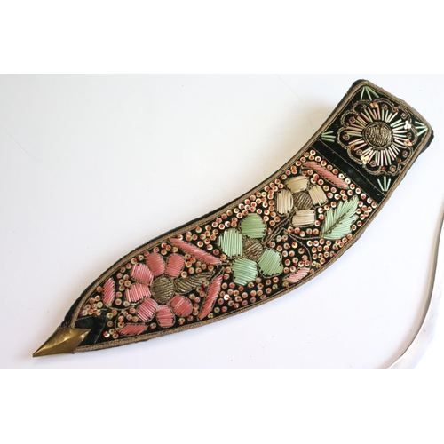 56 - An Indian Kukri knife With Aluminium Handle and Decorative Embroidered Scabbard.