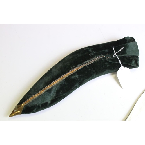 56 - An Indian Kukri knife With Aluminium Handle and Decorative Embroidered Scabbard.